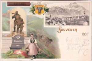 Altdorf (Uri), Suchard, Tell-Denkmal, Farblitho, ca. 1900