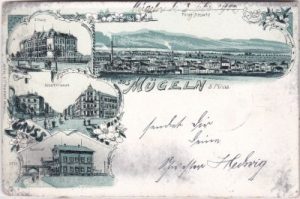 01809 Mügeln (Heidenau), u.a. Bahnhof, Litho, ca. 1900