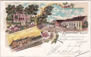 15749 Brusendorf (Mittenwalde/Mark), Bahnhof, Farblitho, ca. 1900