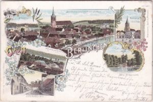 Berlinchen (Barlinek), u.a. Rosenstraße, Farblitho, ca. 1900