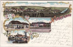 16248 Niederfinow, u.a. Bahnhof, Farblitho, ca. 1900