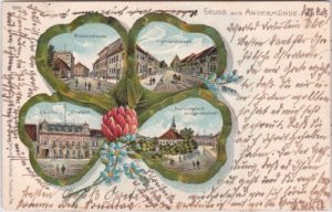 16278 Angermünde, Kleeblatt-Farblitho, ca. 1900