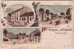 16356 Weesow (Werneuchen), u.a. Gasthof, Farblitho, ca. 1900