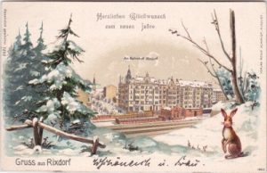 12055 Berlin-Rixdorf (Neukölln), Bahnhof, Winterlitho, ca. 1900