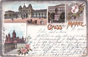 55116 Mainz, u.a. Central-Bahnhof, Farblitho, ca. 1900