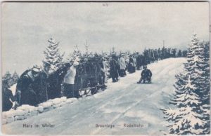 38700 Braunlage (Harz), Rodelbahn, Schlittenfahrt, ca. 1915
