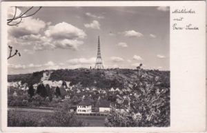 75417 Mühlacker, Ortsansicht mit Sender, ca. 1935