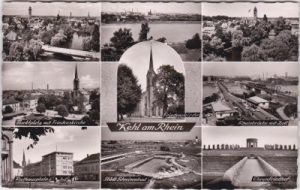 77694 Kehl am Rhein, u.a. Rheinbrücke mit Zoll, ca. 1955