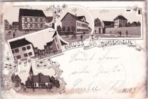 61209 Bingenheim (Echzell), u.a. Schule, Litho, ca. 1900
