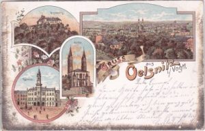 08606 Oelsnitz/Vogtland, Rathaus, Farblitho, ca. 1900