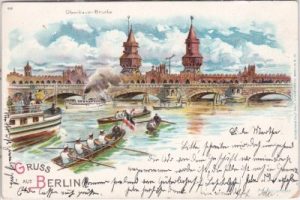 10243 Berlin-Friedrichshain, Oberbaum-Brücke, Farblitho, ca. 1900