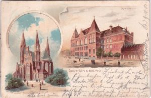 10823 Berlin-Schöneberg, u.a. Gymnasium, Farblitho, ca. 1900