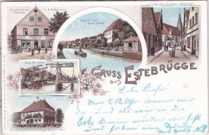 21635 Estebrügge (Jork), u.a. Esteburg, Gasthaus, Farblitho, ca. 1895