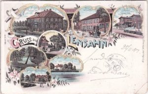23738 Lensahn, u.a. Bahnhof, Farblitho, ca. 1895