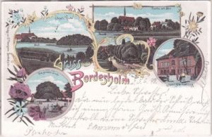 24582 Bordesholm, u.a. Hotel Alter Haldkrug, Farblitho, ca. 1895