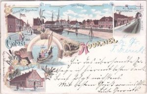 26434 Hooksiel (Wangerland), u.a. Poststrasse, Farblitho, ca. 1895