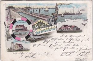 26506 Norddeich (Norden/Ostfriesland), Bahnhof, Farblitho, ca. 1895