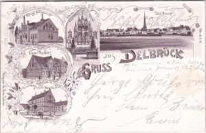 33129 Delbrück, u.a. Postamt, Litho, ca. 1895