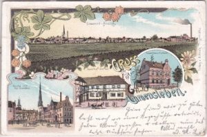 39326 Groß Ammensleben, u.a. Gasthof zur Post, Farblitho, ca. 1900