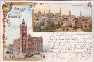 45127 Essen, u.a. Rathaus, Farblitho, ca. 1895