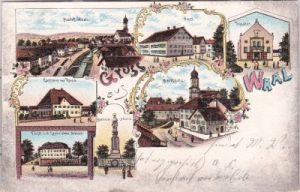 86875 Waal (Schwaben), u.a. Gasthaus zur Krone, Farblitho, ca. 1900