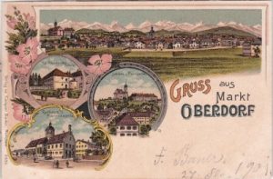 87616 Marktoberdorf (Allgäu), u.a. Rathaus, Farblitho, ca. 1900