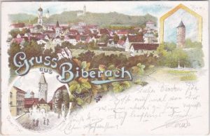 88400 Biberach an der Riß, u.a. Weißer Turm, Farblitho, ca. 1900