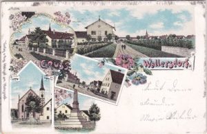 94522 Wallersdorf, Straßenansichten, Farblitho, ca. 1900
