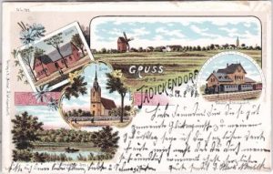 Jädickendorf/Neumark (Godkow), u.a. Bahnhof, Farblitho, ca. 1895