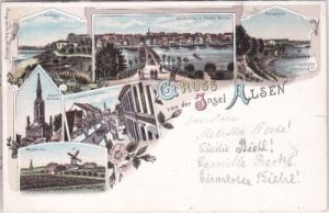 Alsen (Als), u.a. Höruphaff, Sonderborg, Farblitho, ca. 1895