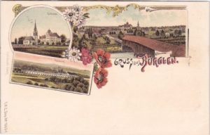 Bürglen TG, u.a. Schloss, Spinnerei, Farblitho, ca. 1900