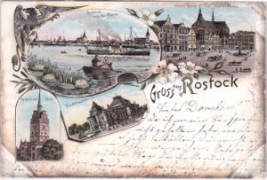 18055 Rostock, u.a. Fähre, Farblitho, ca. 1895