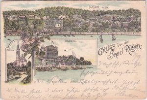 18546 Sassnitz auf Rügen, u.a. Strandhotel, Farblitho, ca. 1900