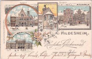 31134 Hildesheim, u.a. Bahnhof, Winterlitho, Farblitho, ca. 1895
