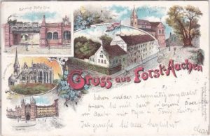 52066 Forst (Aachen), u.a. Bahnhof Rothe Erde, Farblitho, ca. 1895