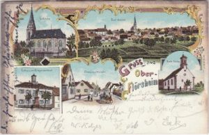 55234 Ober-Flörsheim, u.a. Rathaus, Farblitho, ca. 1900