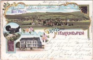 57234 Niederdielfen (Wilnsdorf), Gasthof Heupel, Farblitho, ca. 1900
