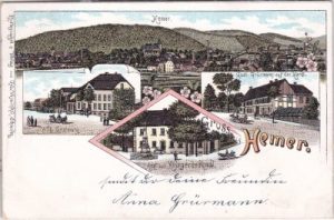 58675 Hemer, u.a. Kriegerdenkmal, Farblitho, ca. 1895