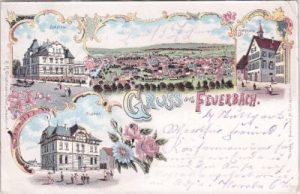 70469 Stuttgart-Feuerbach, u.a. Bahnhotel, Farblitho, ca. 1895