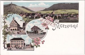 72555 Metzingen, u.a. Bahnhof, Farblitho, ca. 1895