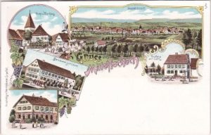 74423 Mittelfischach (Obersontheim), Bierbrauerei, Farblitho, ca. 1900
