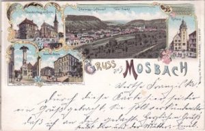 74821 Mosbach (Baden), u.a. Gewerbeschule, Farblitho, ca. 1900