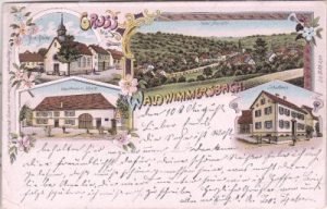 74931 Waldwimmersbach (Lobbach), u.a. Schule, Farblitho, ca. 1900