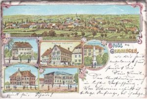 75050 Gemmingen, u.a. Gasthaus zum Lamm, Farblitho, ca. 1900