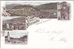 75305 Neuenbürg, u.a. Bahnhof, Farblitho, ca. 1895