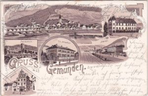 97737 Gemünden am Main, u.a. Bahnhof, Litho, ca. 1900