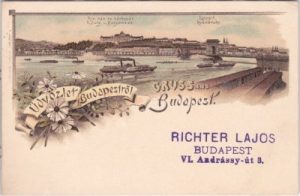 Budapest, u.a. Kettenbrücke, Farblitho, ca. 1895
