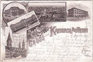 67653 Kaiserslautern, u.a. Fruchthalle, Litho, ca. 1900