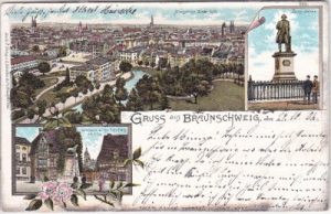38100 Braunschweig, u.a. Burgplatz, Farblitho, ca. 1900