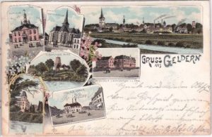 47608 Geldern, u.a. Windmühlenturm, Farblitho, ca. 1895